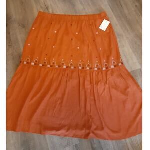 Nurture Embroidered Orange Pull On Midi Maxi Skirt 2X NEW Boho Bohemian